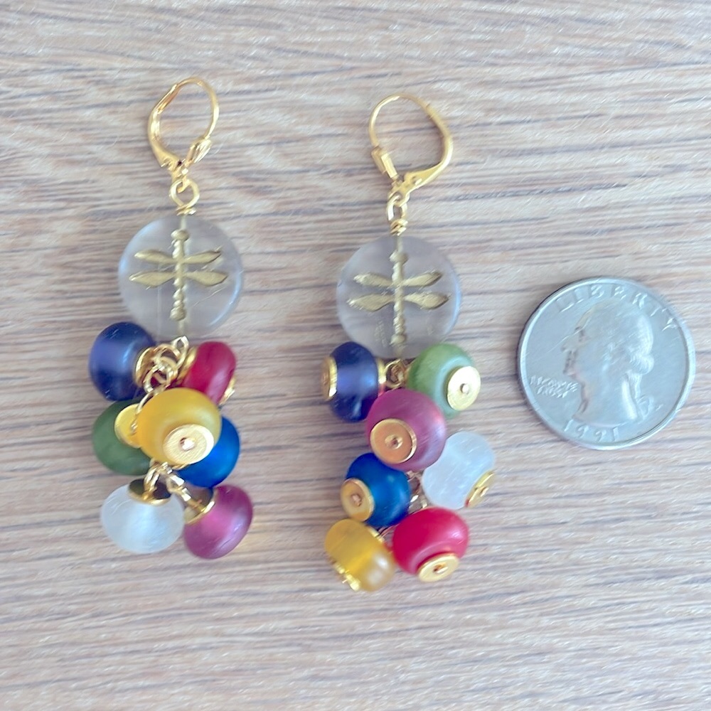HAND CRAFTED DRAGONFLY EARRINGS Red Mint Green Blue Yellow Purple White Indigo - Picture 8 of 12